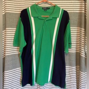 Polo by Ralph Lauren‎ Green And Blue Vertical Striped Classic Polo Size XL